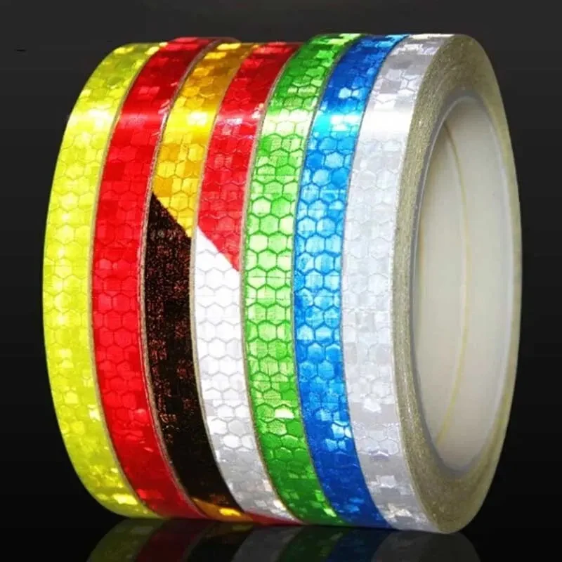 Pegatinas para bicicleta de 1cm x 8m, cinta reflectante, tiras de advertencia de seguridad fluorescentes, cintas para ciclismo de montaña, casco de bicicleta, motocicleta y Scooter