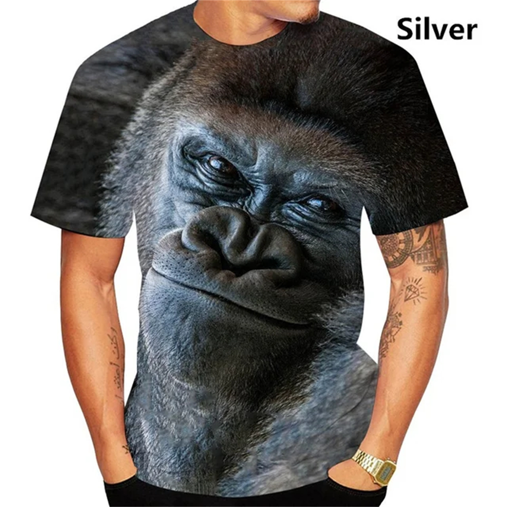 面白いキス猿リップグラフィック Tシャツ男性服 3D パロディーゴリラオランウータンプリント Tシャツユニセックス半袖トップス Tシャツ