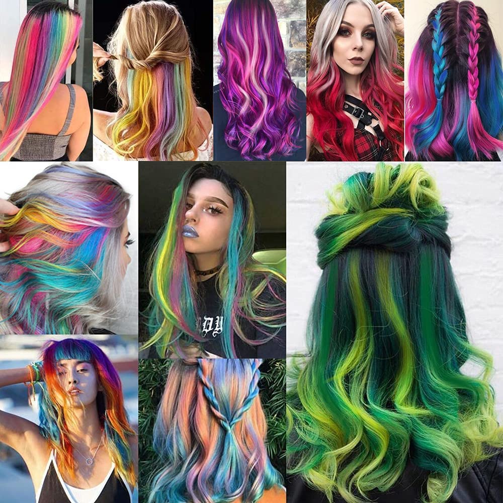 Synthetic 10PCS Clip in Hair Extensions for Women Girls Kids Colored Party Highlights Extensions Multi-colors Straight Hair