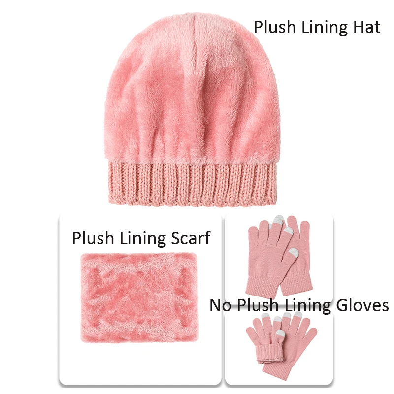 3 pz/set Donne Cappello Lavorato A Maglia Sciarpa Guanti Inverno Adolescente Ragazze Beanie Scaldacollo Vestito Orecchie Calde All'aperto Donna Cap Set