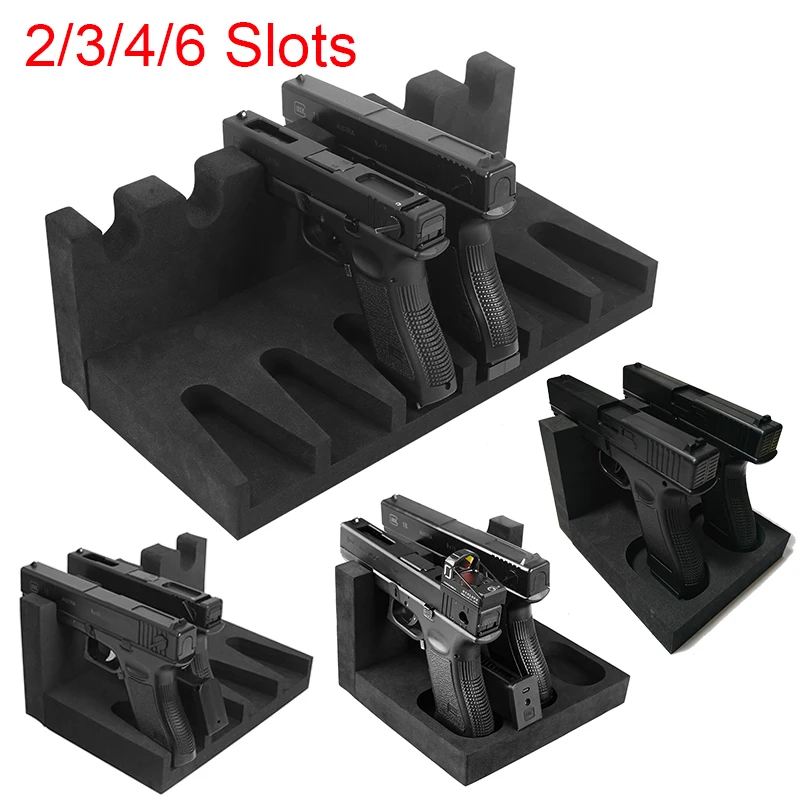 Estante para pistola con 6/4/3/2 ranuras, soporte para arma de espuma, soporte de exhibición autoadhesivo para pistola, soporte para revistas Glock, almacenamiento Airsoft