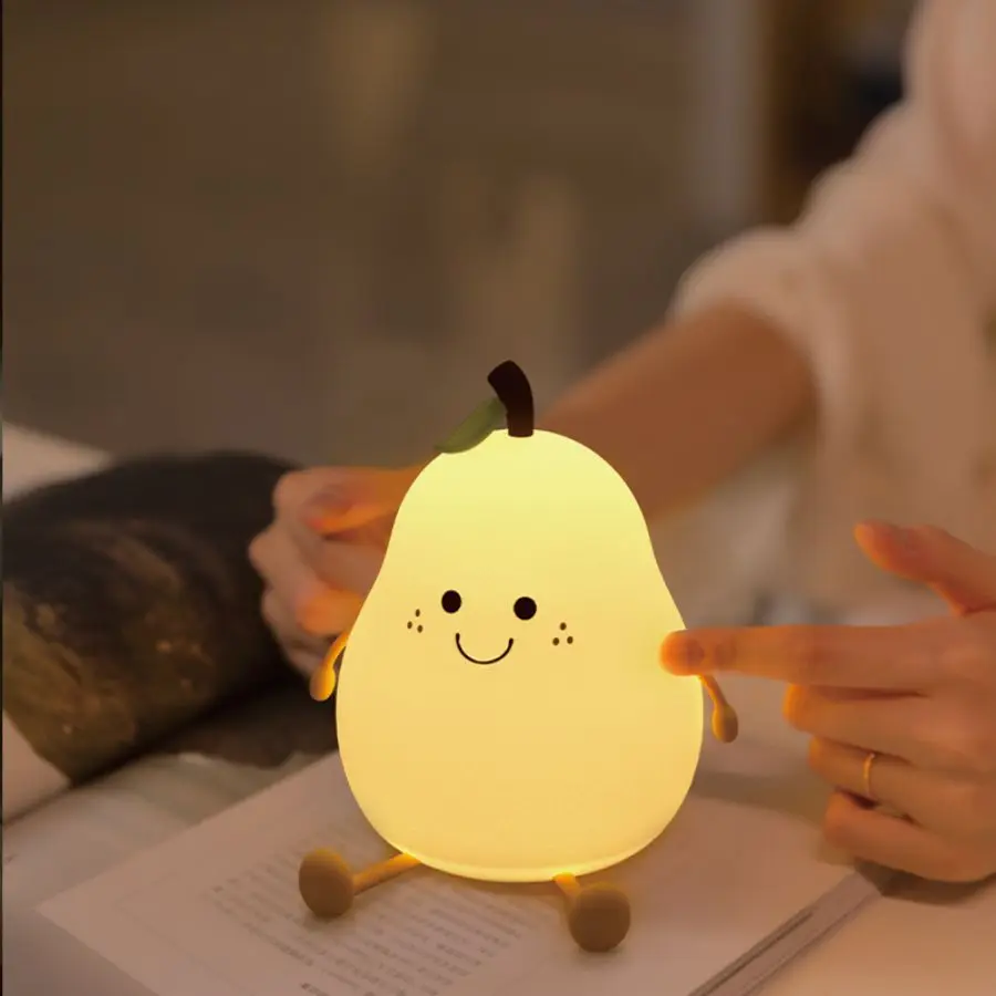 LED Birne Obst Silikon Nachtlicht 7 Farben Dimmen Touch USB Aufladbare Cartoon Nachttischlampe Schlafzimmer Dekor Nettes Kind Geschenk
