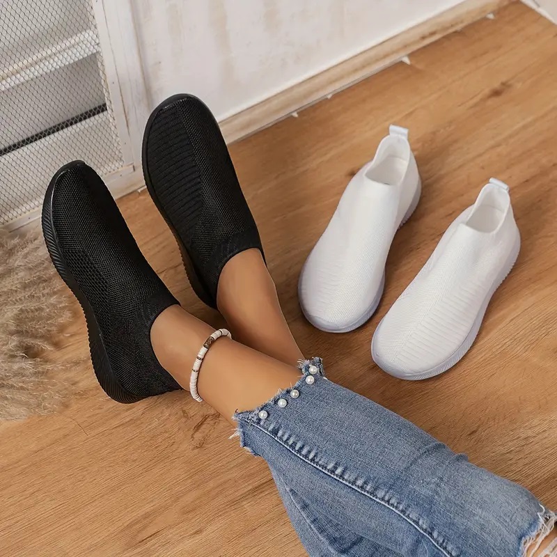 Scarpe da ginnastica da donna in tinta unita, in rete traspirante, leggere, da esterno, basse, da passeggio, da corsa, sportive, con calzini