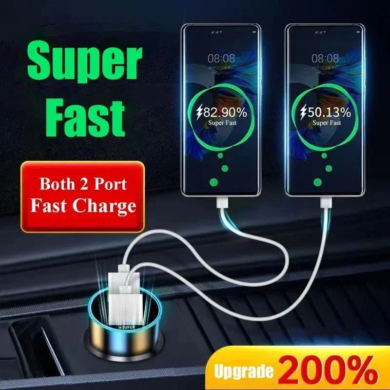 Carregador de carro 240W portas USB duplas 120W carregamento super rápido com display digital adaptador de carregamento rápido para iPhone Samsung Xiaomi