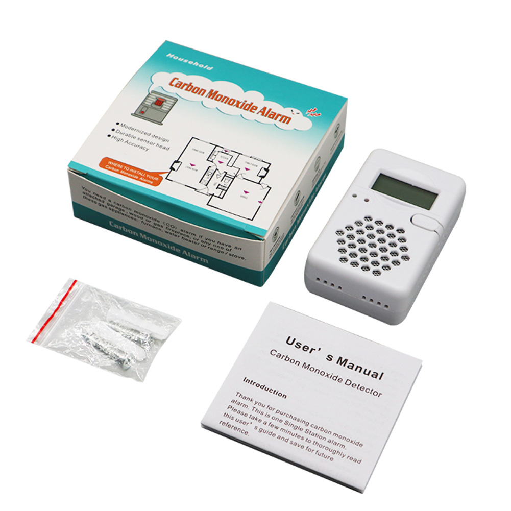 Detector de alarme de monóxido de carbono, luz sonora, aviso, indicador de bateria fraca, sensor de vazamento de co, alimentado por bateria, display lcd para casa