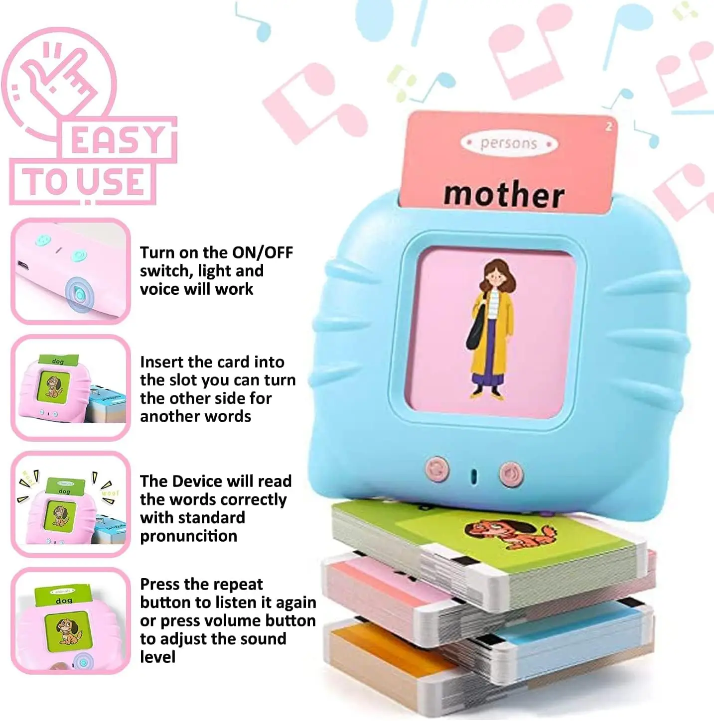 Flashcard per l'educazione precoce Flashcard parlanti per bambini Macchina elettronica per l'educazione precoce in età prescolare Regalo per i più piccoli Giocattolo Montessori