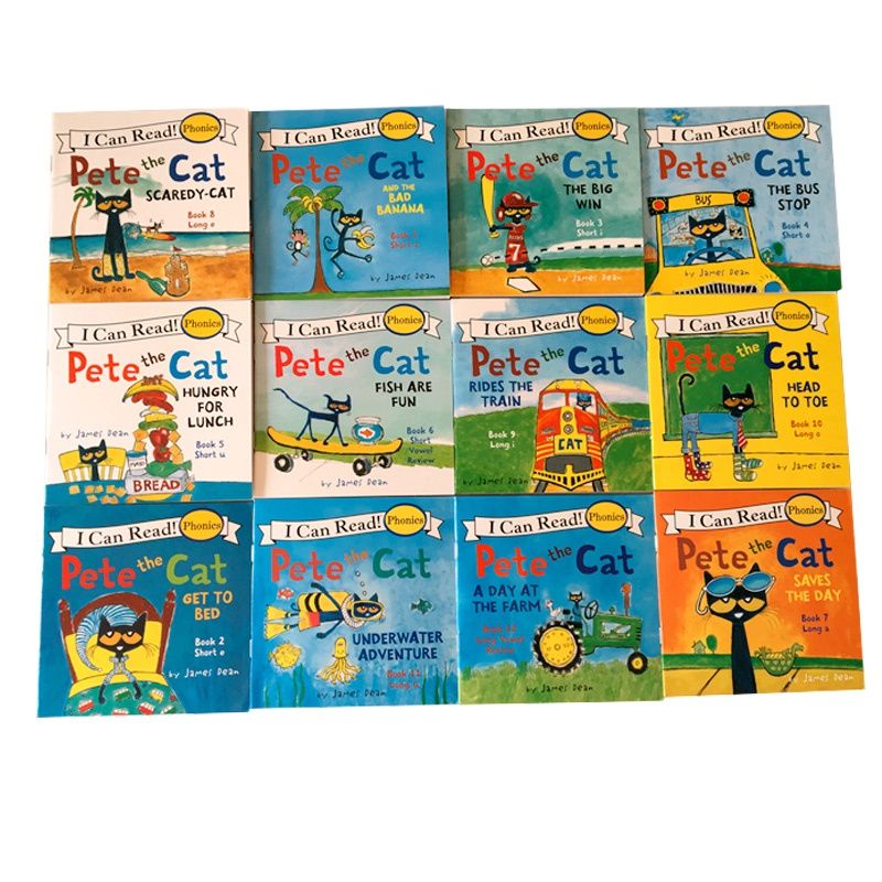 12 boeken/set Ik kan Pete The Cat lezen Engelse prentenboeken Verhalenboek voor kinderen Vroege educatie Zakleesboek