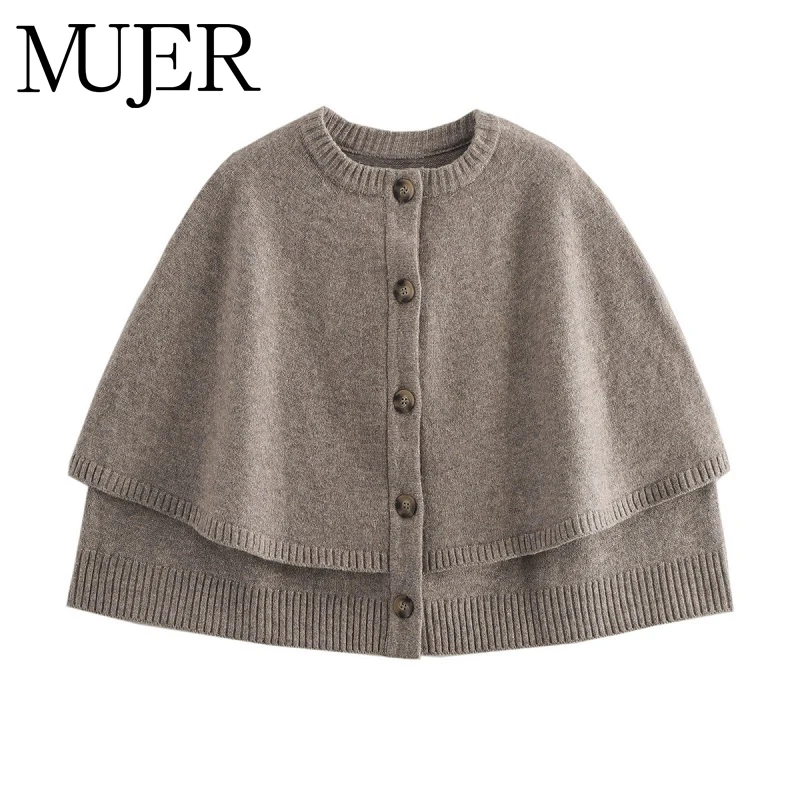 MUJER Cape, abgeschnittene Strickjacke für Damen, gestrickt, kurze Pullover, Strickjacken, Damenmode, Knopfstrickwaren, Damenmantel, Damenpullover