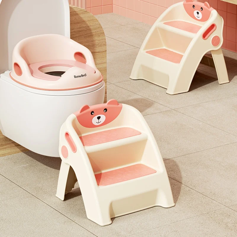 อ่างล้างหน้ารูปหมี2ชั้นสำหรับเด็ก, อ่างล้างมือทำจากพลาสติกใช้ในห้องน้ำที่เหยียบพับได้