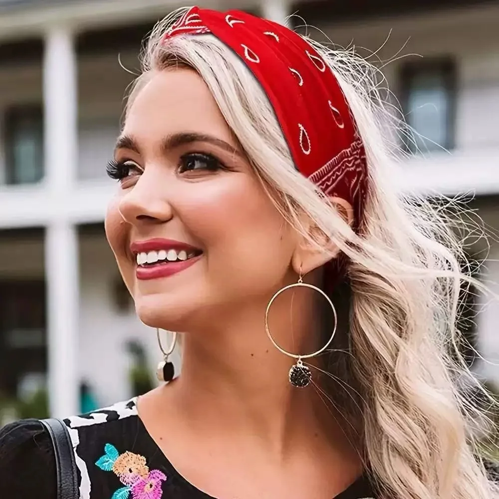 Breites Stirnband mit Bohemian-Print – wasserabsorbierend, Kreuzgurte, geeignet für Yoga, Laufen und den täglichen Gebrauch