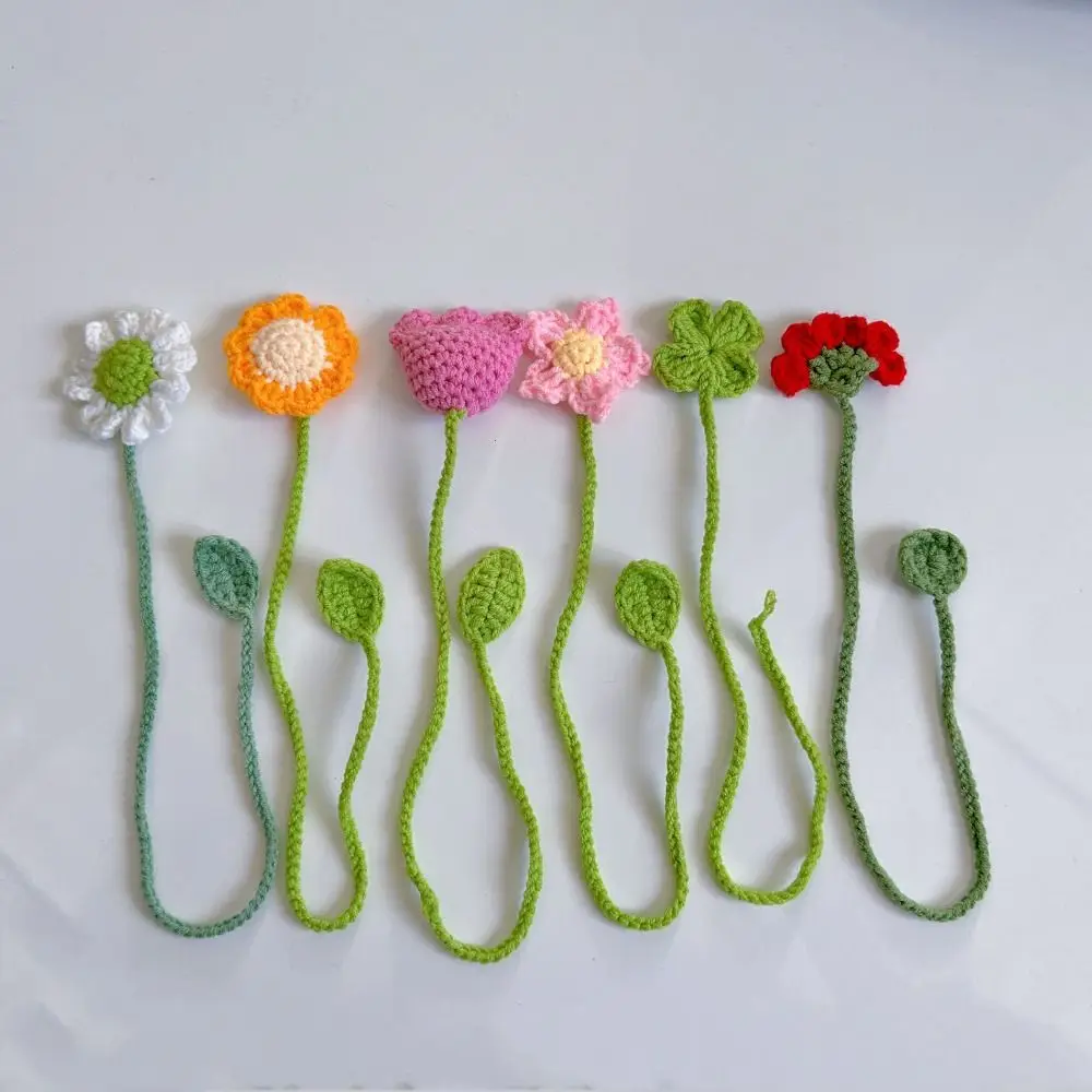 Marcapáginas de punto hecho a mano INS, cinturón único, colgantes florales, marcador de página de flor de Margarita, marcador de libro de ganchillo, amantes de los libros