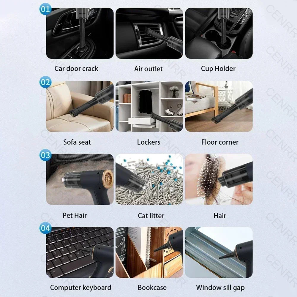 CENRR 895000 PA Mini aspirador de pó para carro, portátil, sem fio, poderoso aspirador de pó sem fio, eletrodoméstico