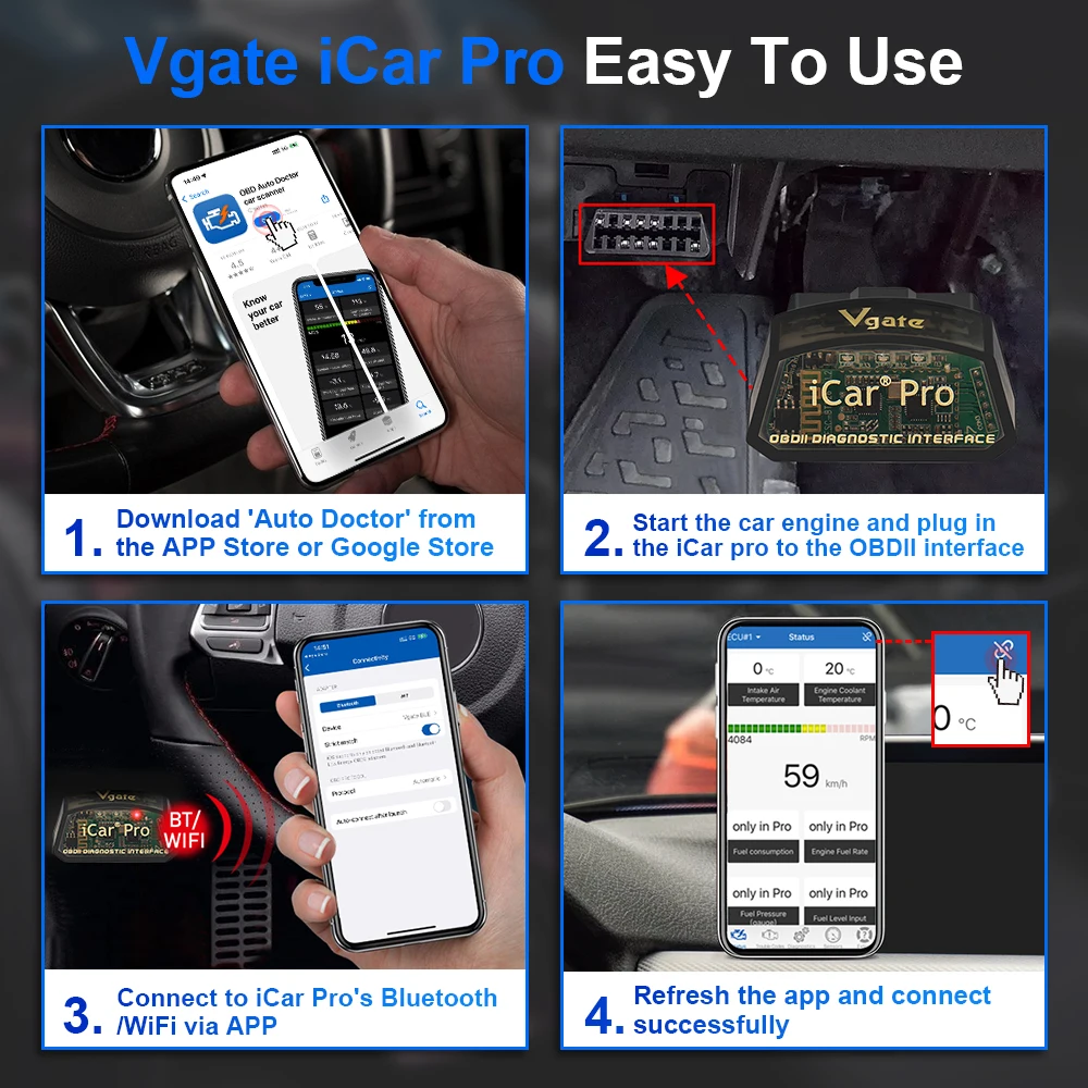 Vgate iCar Pro elm327 V2.3 OBD 2 OBD2 escáner de diagnóstico automático WIFI Bluetooth 4,0 para herramienta de escaneo IOS ODB2 PK ELM 327 V1 5
