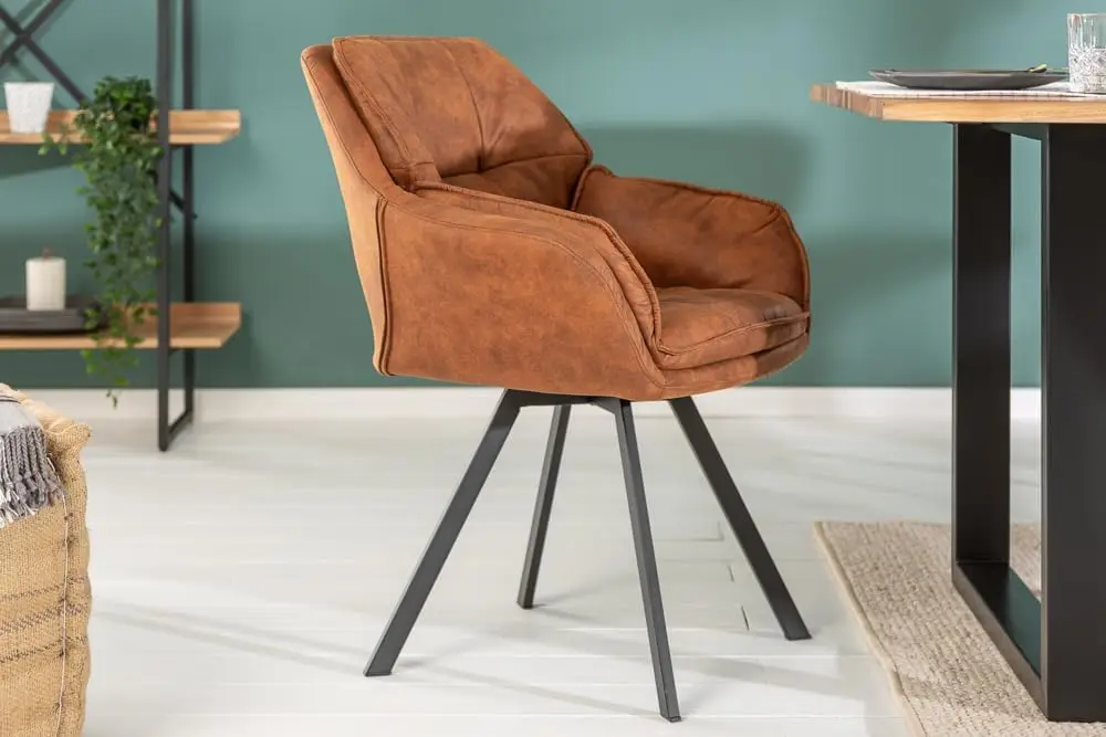 Drehbarer Retro Design Chair MR. Liege Hellbraun mit Armlehne Esszimmerstuhl Drehbar