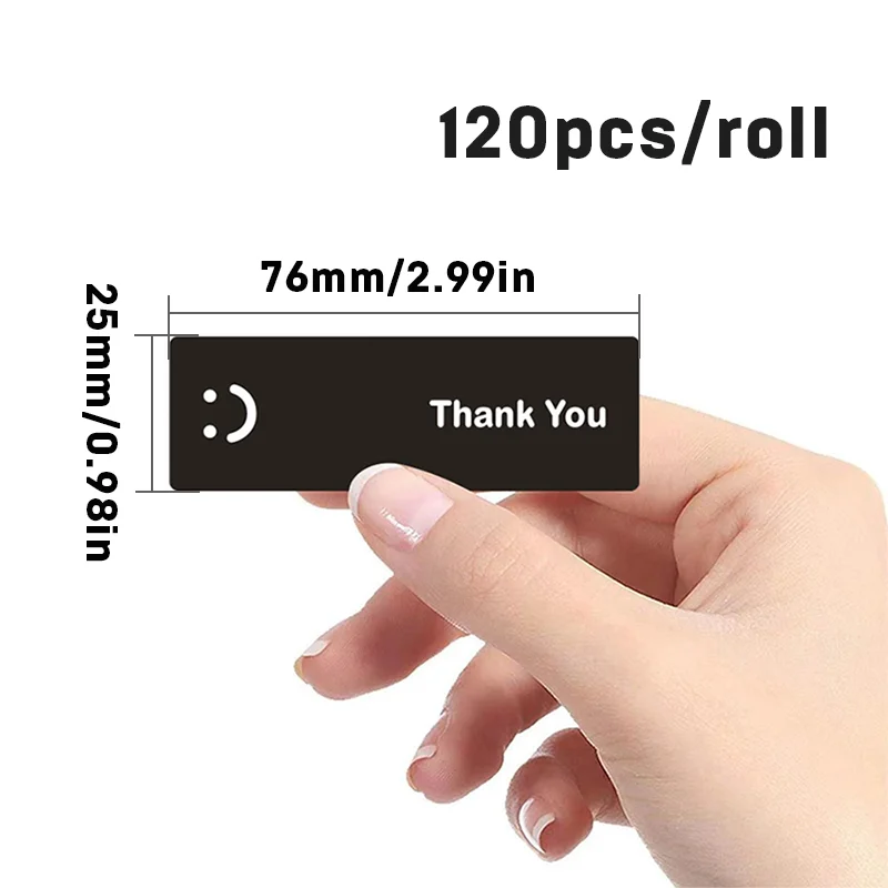 120 ชิ้น/ม้วนหน้ายิ้มสีดําและสีขาวขอบคุณสี่เหลี่ยมผืนผ้าสติกเกอร์สติกเกอร์ของขวัญสําหรับโฮมเมดบรรจุภัณฑ์ตกแต่งป้าย