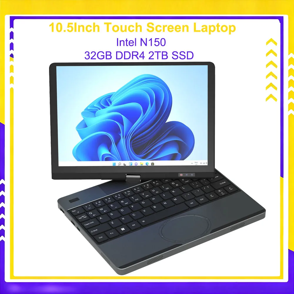 10.5Inch Touch Screen Portable Laptop TP  Intel N150 MAX 32GB DDR4 2TB SSD Mini Office Notebook PC Full-function Type-C Port
