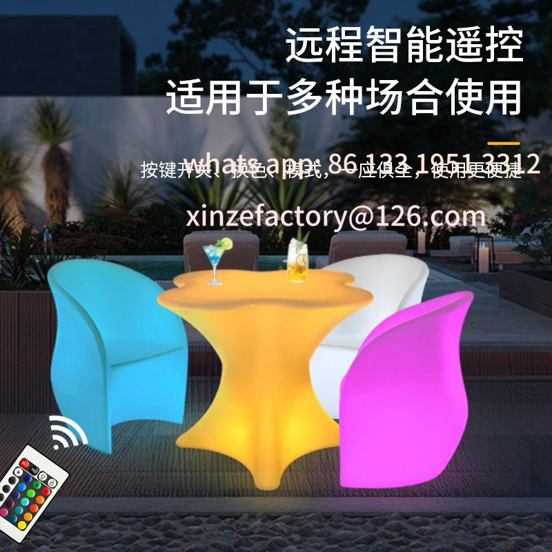 Anpassbare LED-Leuchttisch- und Stuhlkombination aus Couchtisch und Freizeittisch für den Außenbereich