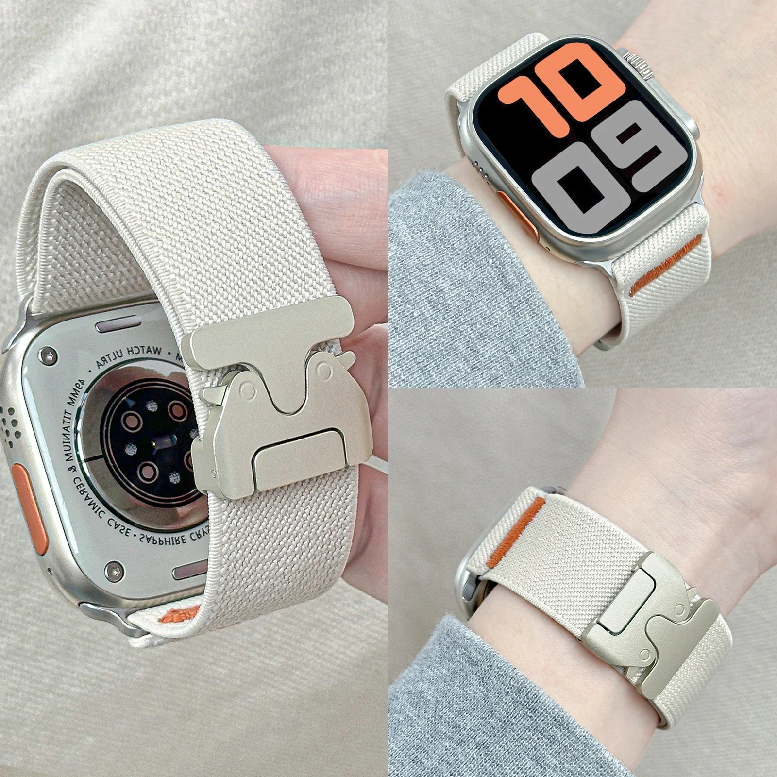 Pulseira elástica de nylon para apple watch band ultra 2 49mm 46-42-45mm 41-44mm pulseira com fivela de pára-quedas iwatch série 10 9 8 7 6 se