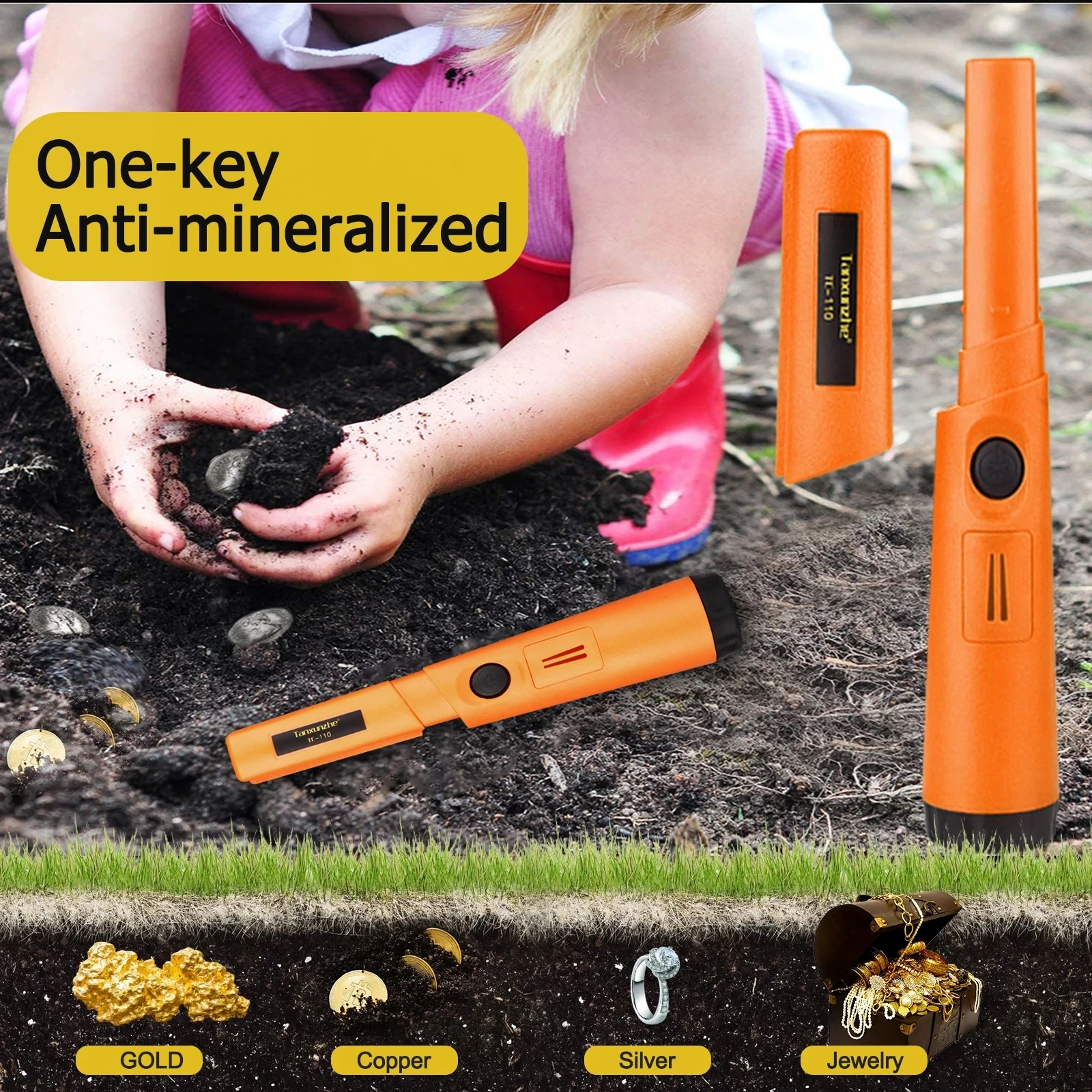 TC-110 Handheld Metal Detector Posicionamento Rod Com Anti-risco Proteção Tampa Metal Identificar IP68 Impermeável