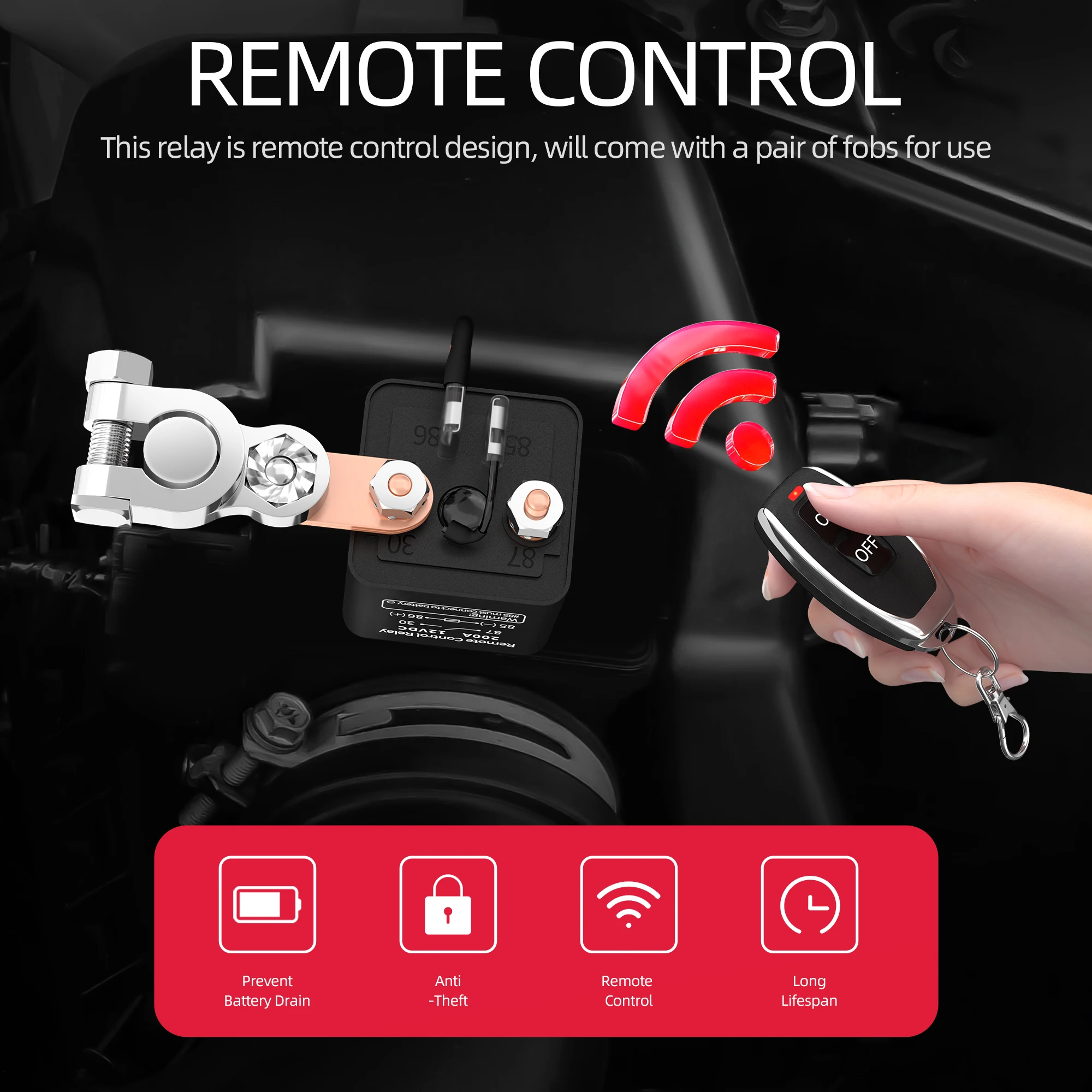 DaierTek relé de interruptor de batería 12V Control remoto desconexión de batería interruptor aislador de corte antirrobo con interruptor de control remoto
