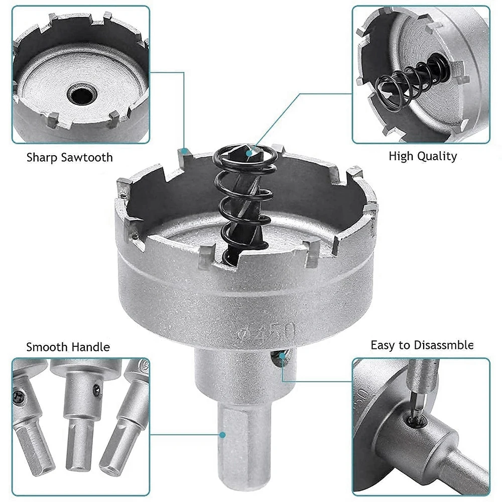 10Pcs16-53mm โลหะผสมรูชุดคาร์ไบด์เคล็ดลับ TCT เครื่องตัดโลหะ Core เจาะชุด Bit สําหรับสแตนเลสโลหะเจาะ Crown