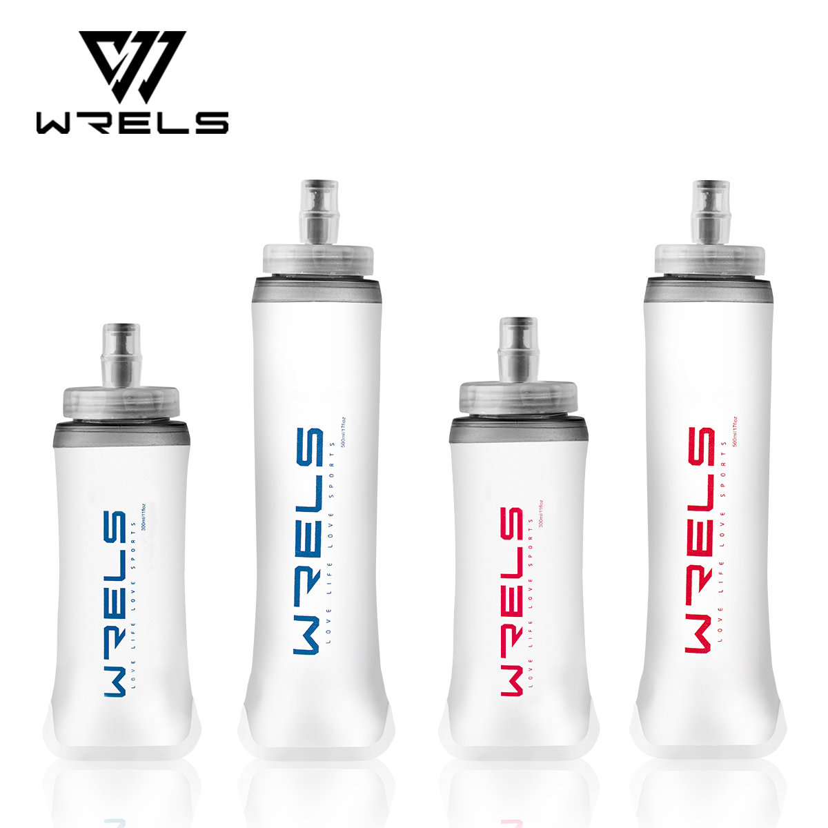 WRELS Botella de agua Frasco blando plegable Botella de agua deportiva Bolsa de agua Plegable Correr Camping Senderismo Luz portátil Sin BPA