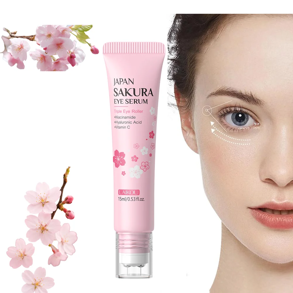Laikou sakura soro para os olhos rolo massagem ácido hialurônico cuidados com a pele sacos para os olhos creme hidratante círculos escuros 15ml