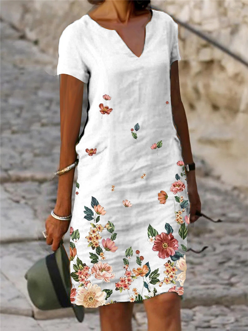 Vestido elegante de verano 2024 para mujer, vestidos estampados de gran tamaño con cuello en V, moda de primavera para mujer, moda de playa, ropa holgada informal para mujer