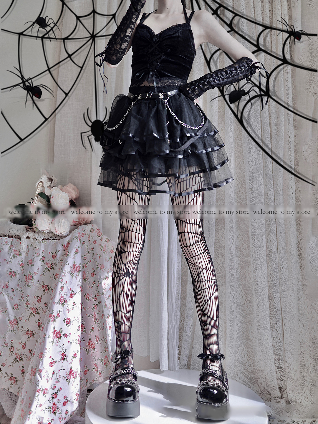 Frauen Mädchen Goth Punk Sexy Lolita Fishnet Strumpfhosen Strümpfe Harajuku Spinne Web Muster Strumpfhosen Halloween Mesh Socken Leggings