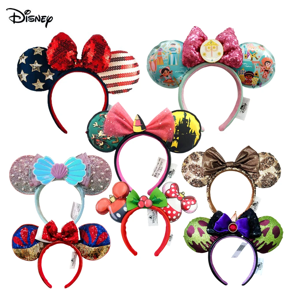 Disney Lớn Cung Tên Nàng Tiên Cá Công Chúa Minnie Tai Đầu Sequin Cung Tai Trang Phục Đầu Cosplay Sang Trọng Người Lớn/Trẻ Em Đầu Quà Tặng