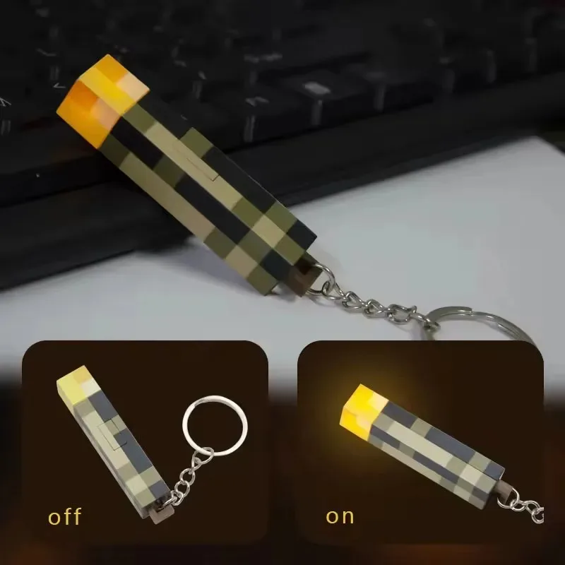 Mini linterna de juego MC, luz LED, linterna recargable por USB, llavero, mochila, colgante, regalos, adorno en miniatura