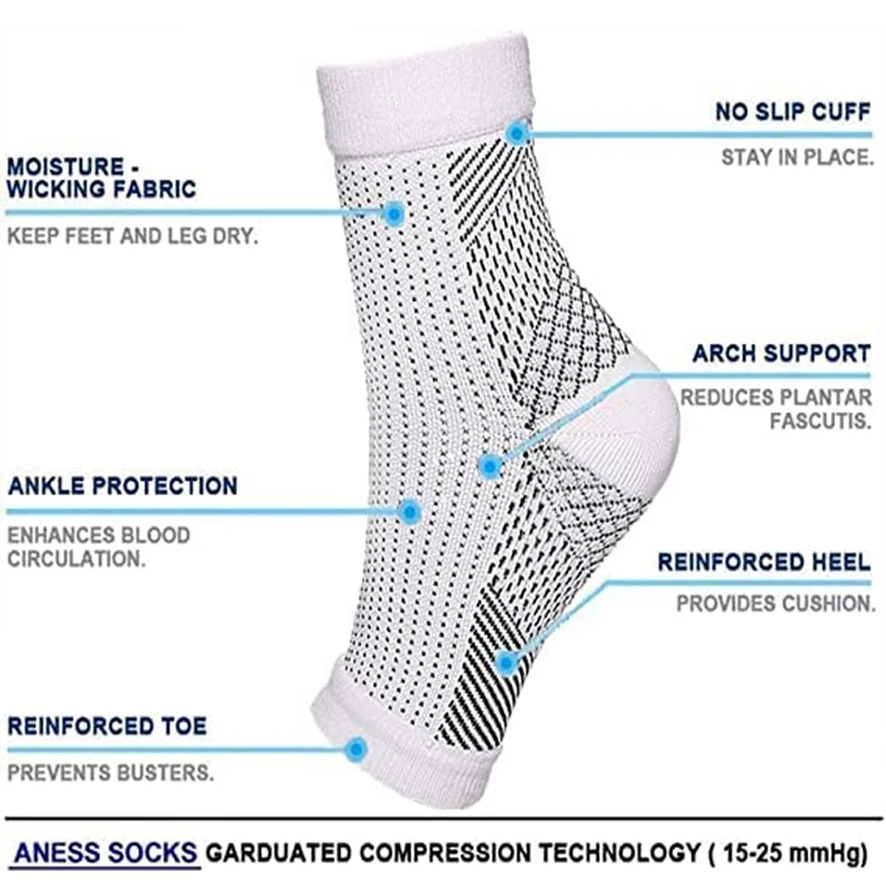 1 paar neuropathie sokken, enkelbrace tendinitis compressie sokken, voor pijnverlichting en fasciitis plantaris, enkelmouwen voor zwelling