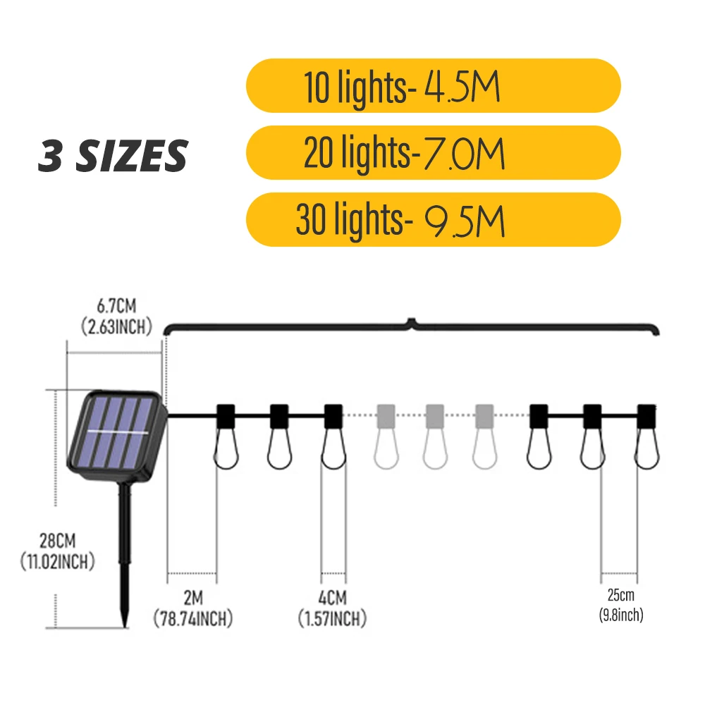LED พลังงานแสงอาทิตย์ String Light กลางแจ้ง IP65 กันน้ําตกแต่งคริสต์มาส 10-30 หลอดไฟ Retro Camping Garland Garden Party โคมไฟนางฟ้า