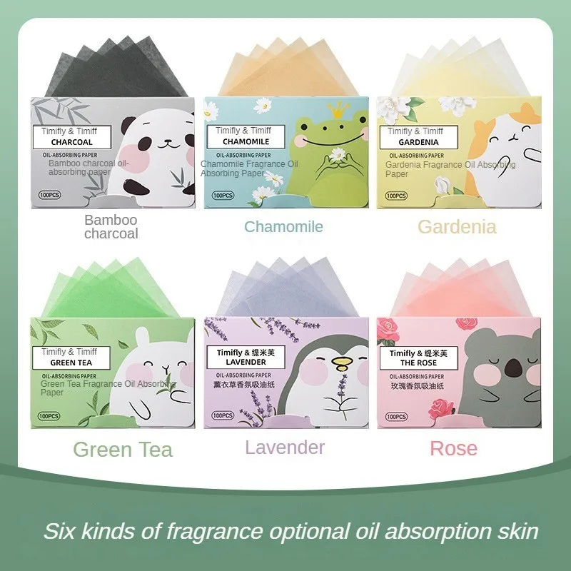 100 peças de papel absorvente de óleo facial com fragrância para controle de óleo em zona T