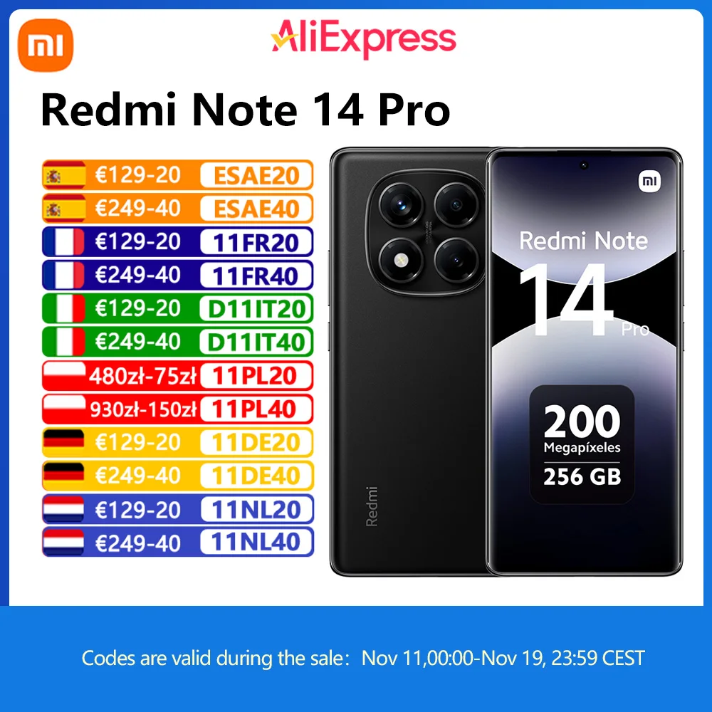 Xiaomi Redmi Note 14 Pro Nfc, Mediatek Helio G100-Ultra, fotocamera 200Mp, batteria 5500Mah, schermo 120Hz, caricabatterie non incluso