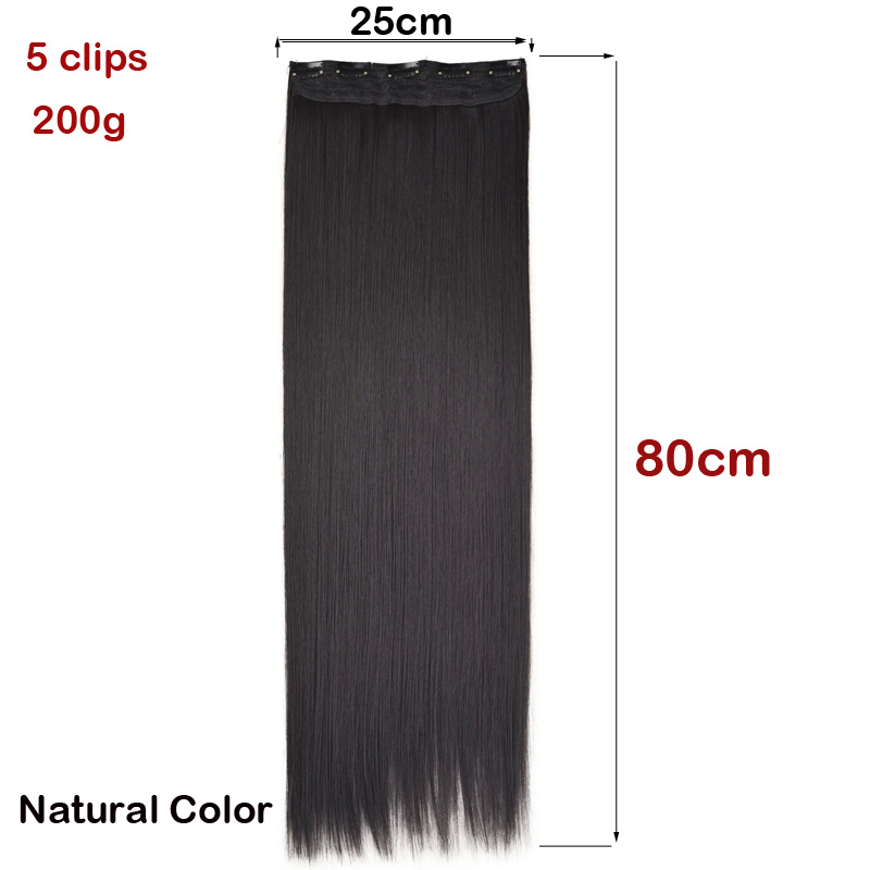 Zolin-クリップ付きの超ロングストレートヘアピース,ナチュラルヘアエクステンション,ブラウンとブラック,5クリップ,32インチ,80cm, 1個