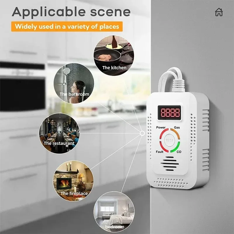 Aardgasdetector en koolmonoxide CO-detector, brandbaar gaslekdetector Monitor voor gas, co, methaan (CH4) in de keuken