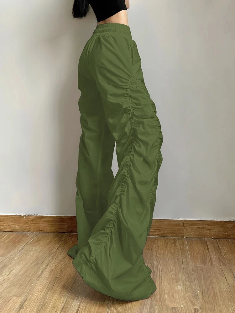 Tendência da moda personalizada autoconfiança vanguardista legal all-match casual solto menina cintura alta perna larga lanterna calças