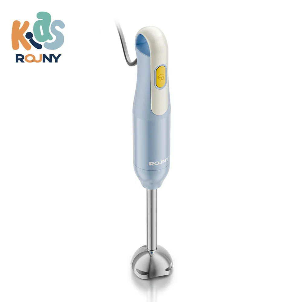 Handmixer mit Edelstahlklingen zum Mischen von Lebensmitteln in der Küche, hellblauer Stabmixer, klassisches Basic