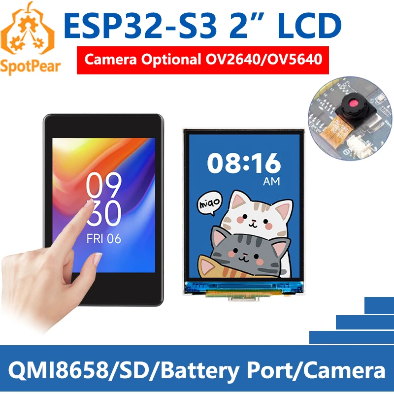 Waveshare ESP32-S3 2-дюймовый емкостный сенсорный дисплей IPS 240×320 Сенсорный вариант камеры Поддержка Wi-Fi Bluetooth Макетная плата