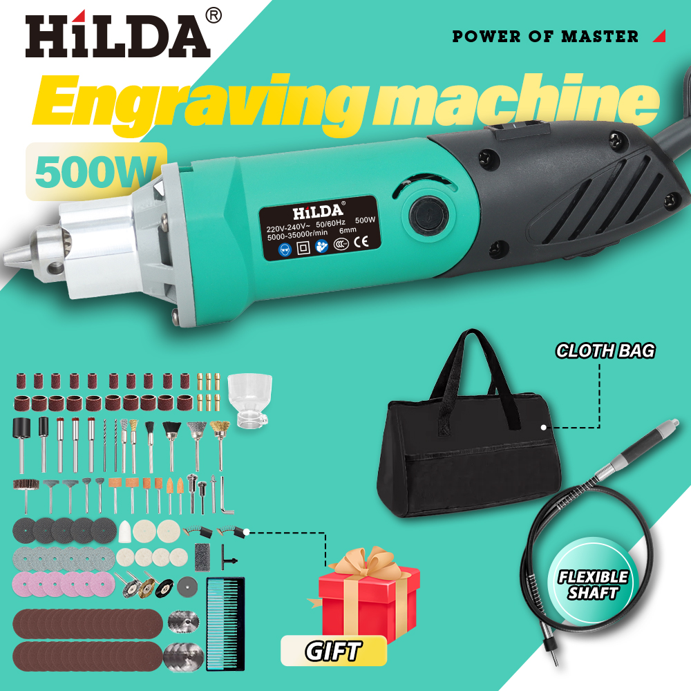 HILDA 500W Verde Incisore Trapano Elettrico 6 Posizioni Velocità Variabile Ad Alta Potenza Lavorazione Del Legno Utensili Rotanti Set Smerigliatrice Lucidatura