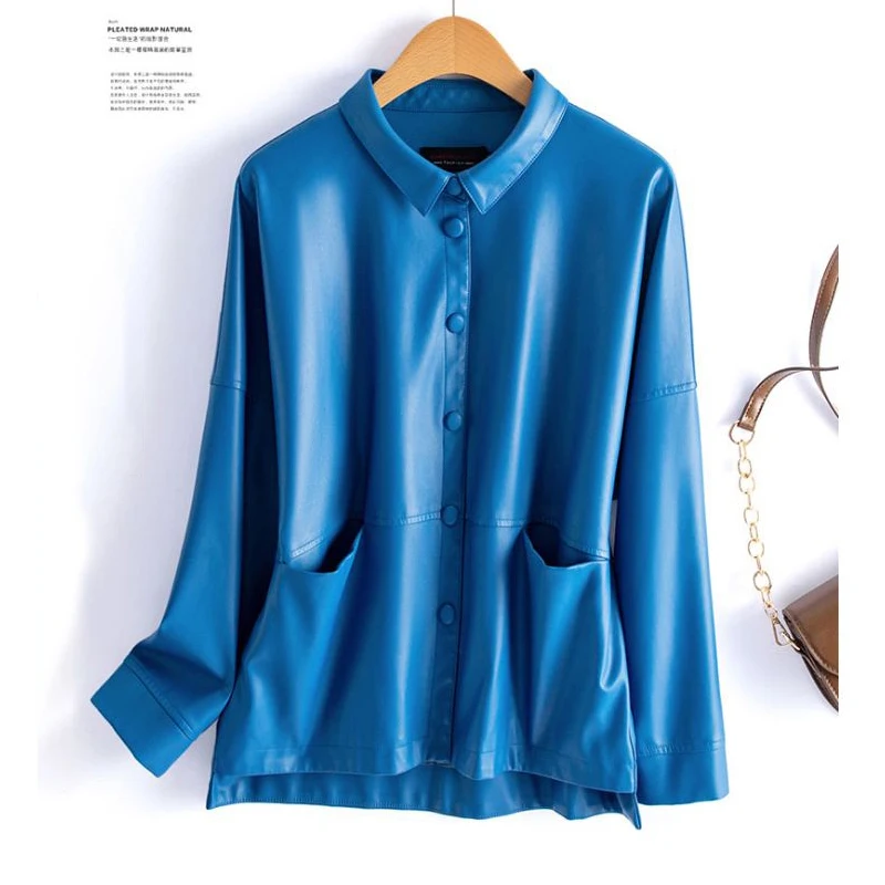 Schaffell Lederjacke Frauen kurze bedeckte Knopf taschen Mäntel schicke Büro Damen Split Schafs leder koreanische lose Outwear