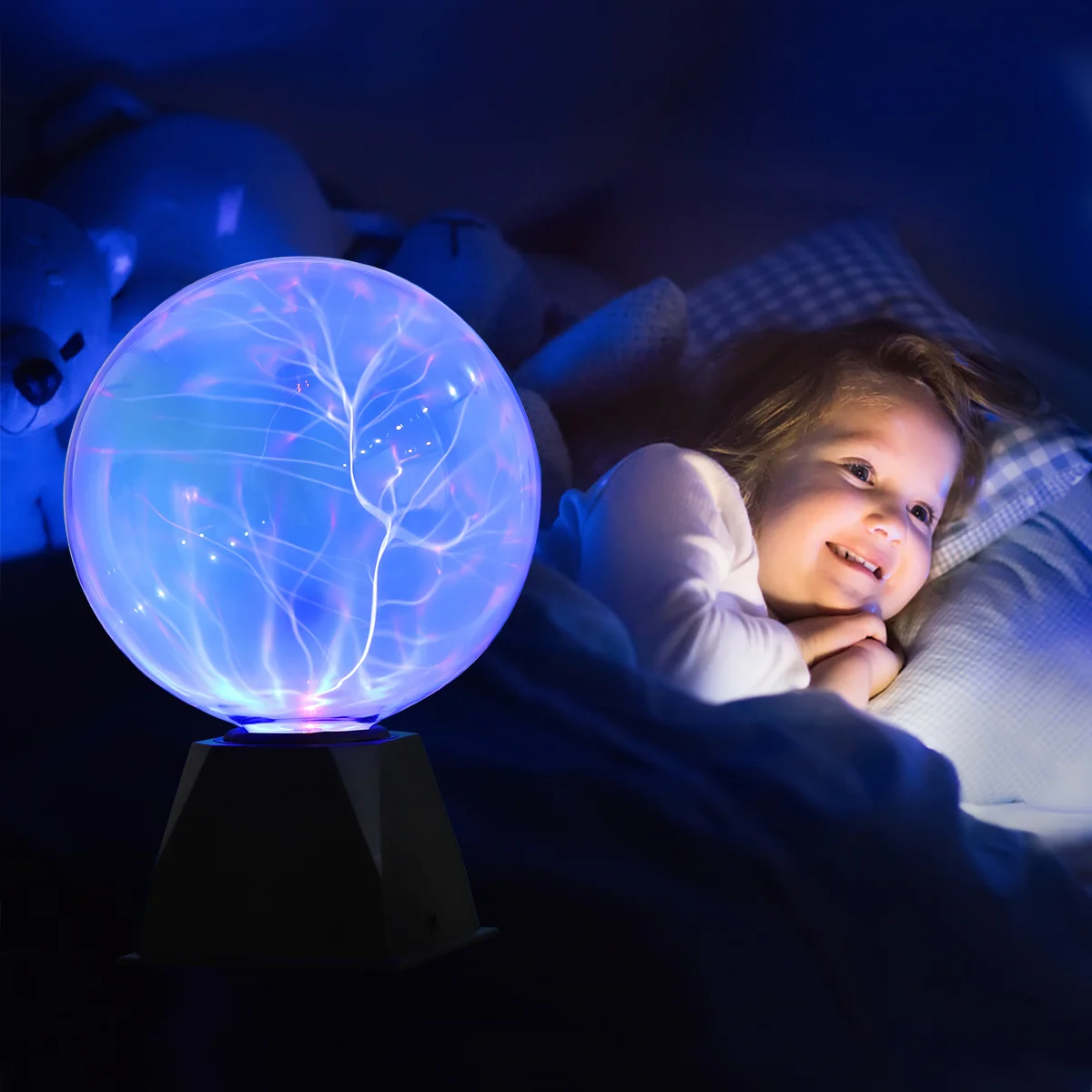 8นิ้ว Sensitive โคมไฟพลาสม่าเสียง Sensitive Sphere Globe Novelty สำหรับเด็กพร้อมปลั๊ก (สีฟ้า