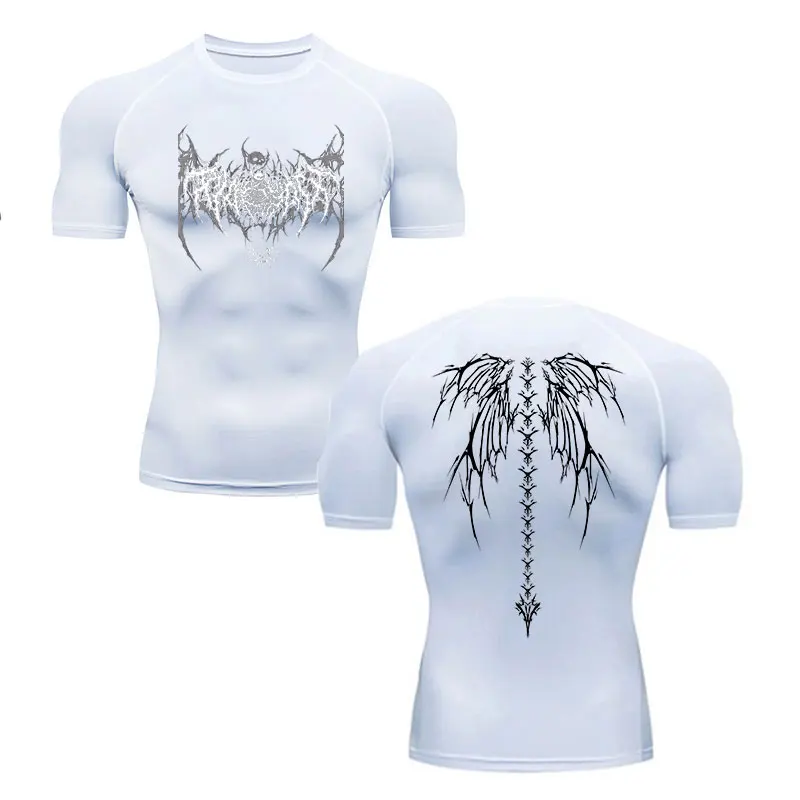 Y2K เสื้อผู้ชายฟิตเนส GYM Skeleton กีฬาเสื้อยืด Rashguard Tops TEE Quick DRY เสื้อยืดแขนสั้นสําหรับชาย
