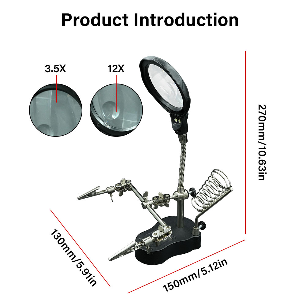 Soldering Iron Station Stand With Welding Magnifying Glass Clip Clamp Third Hand Helping Desktop Magnifier Soldering Repair Tool