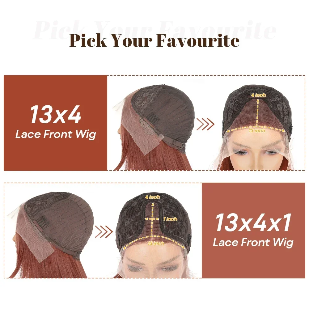 Peruca dianteira de renda em camadas retas marrom avermelhado para mulheres cobre vermelho pré arrancado peruca frontal de renda camadas peruca sintética sem cola