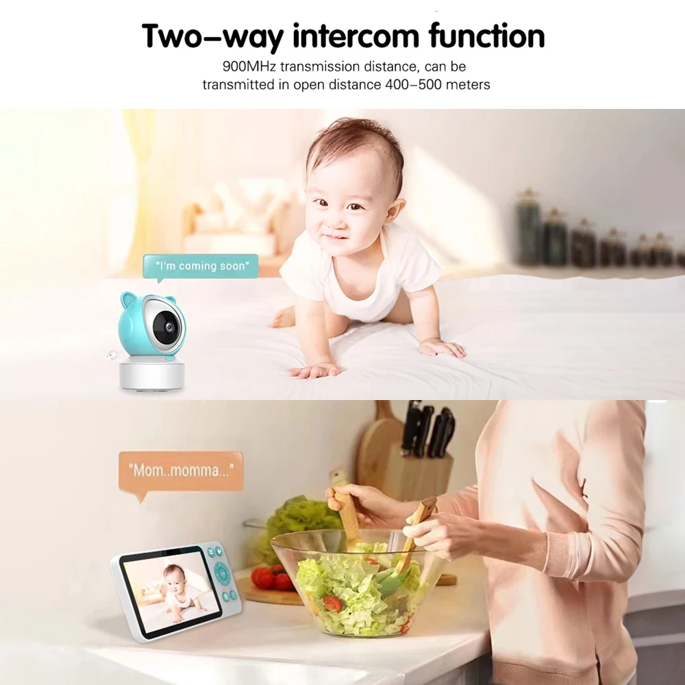 5 "Tuya Smart WiFi recordatorio de alimentación temperatura movimiento detección de sonido APP Ver Control Audio Video bebé monitores cámara 1080P