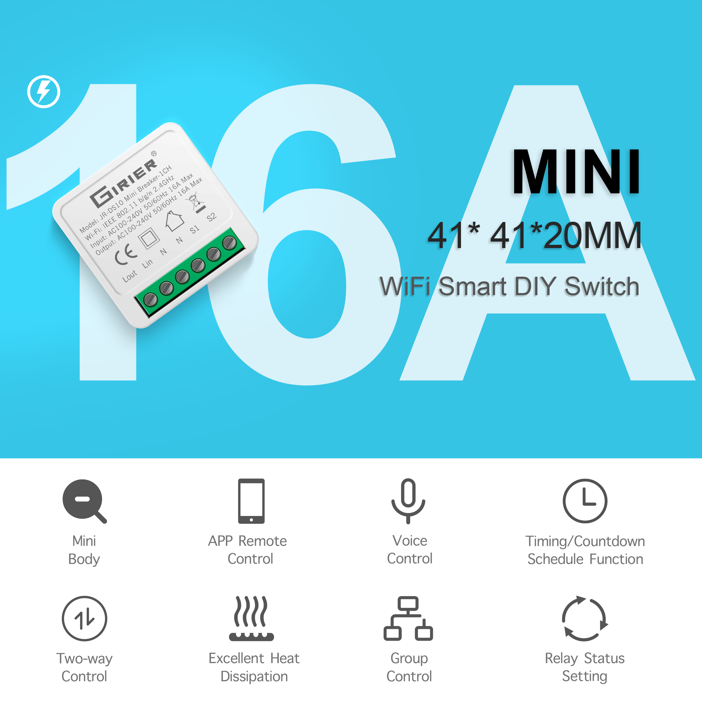 16A Mini Wifi DIY Light Switches Module 2-way Control Work With Tuya Smart Life Alexa Alice Google Home