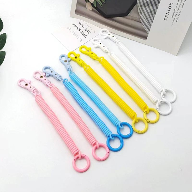 Coil Springs Keychain Stretchy Spiral Spring Coil Retractable Coil Springs Keychain With Metal Clasp Key Chain Holder Lanyard