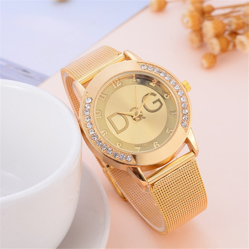 DQG-Montre à quartz ciel étoilé pour femme, marque de mode, diamant, acier inoxydable, bracelet en maille dorée, montres provoqué décontractées